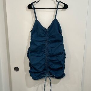 Ruched Denim Mini Dress